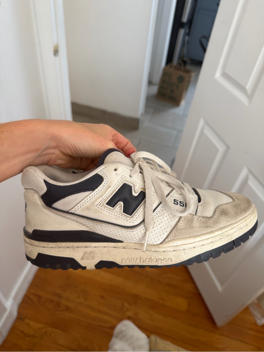 New Balance Men's White and Navy 550s Athletic Sneaker